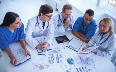 doctors discussing a patient's medical condition in a healthcare setting