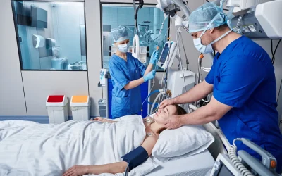 Healthcare professional performing medical procedure on a patient in hospital